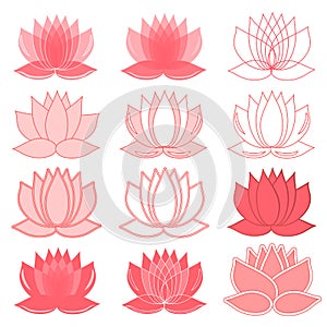 Set of lotus flowers. lotus symbol or icon for spa salon, yoga class, hotel, resort or wellness industry. isolated on white backgr