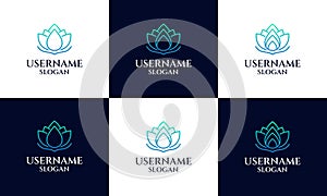 Set of Lotus logo design template, magnolia flower line art style. yoga, spa, beauty salon logo