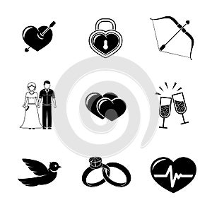 Set of Love, Amour icons - heart with arrow, two