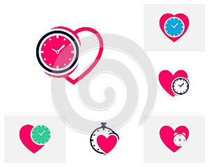 Set of Love Clock logo design concept . Love Time management logo template. Concept icon isolated on white background.