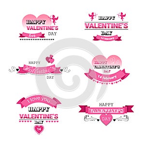 Set love greeting cards happy valentines day holiday concept pink amour cupid heart shape postcards collection isolated