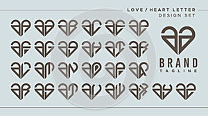 Set of love heart lowercase letter A AA logo design