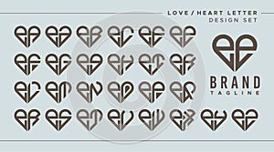 Set of love heart lowercase letter E EE logo design photo