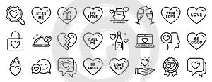 Set of Love icons, such as Honeymoon cruise, Kiss me, Love. Vector