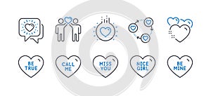 Set of Love icons, such as Miss you, Be true, Friends community. Vector photo