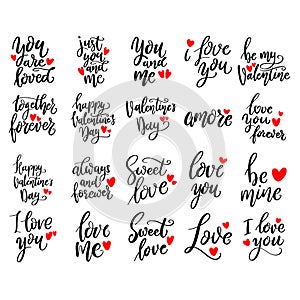 Set of love phrases, Valentines, Valentine