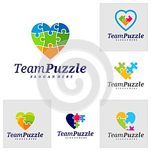 Set of Love Puzzle logo design vector template, Vector label of puzzle, illustration, Creative icon, design concept