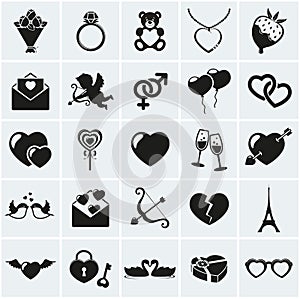 Set of love and romantic icons. Vector illustratio
