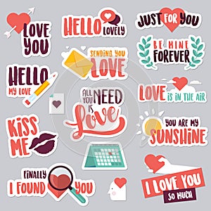 Set of love stickers for social network