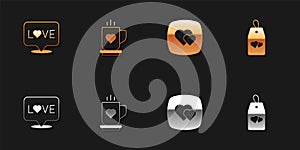 Set Love text, Coffee cup and heart, Heart and Please do not disturb with icon. Vector
