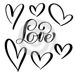 Set lovers heart. Handmade vector calligraphy. Decor for greeting card, mug, photo overlays, t-shirt print, flyer