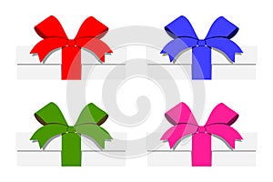 Set of low size vector gift boxes with different color ribbons. Flat style vector present boxes