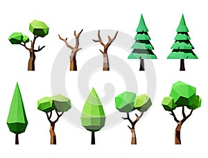 Set of Lowpoly Vector Trees: Furs, Deciduous and Dead