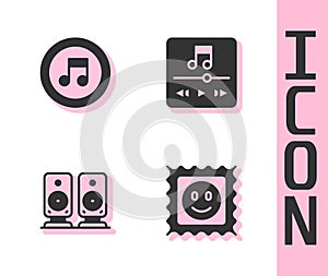 Set LSD acid mark, Music note, tone, Stereo speaker and player icon. Vector