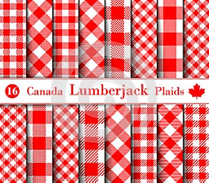 Set Lumberjack Plaid Pattern in the red and white color of Canadian Symbols