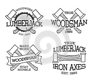 Set of lumberjack and woodsman labels