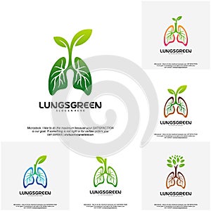 Set of Lung care logo designs vector, Nature Lungs logo concept vector, Lungs Health logo template