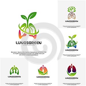 Set of Lung care logo designs vector, Nature Lungs logo concept vector, Lungs Health logo template