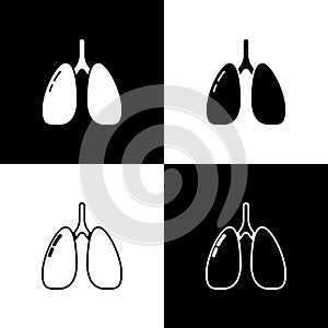 Set Lungs icon isolated on black and white background. Vector.