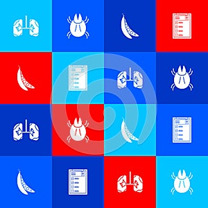 Set Lungs, Parasite mite, Kidney beans and Clinical record icon. Vector