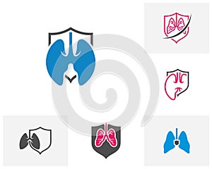 Set of Lungs Shield Logo Template Design Vector, Emblem, Design Concept, Creative Symbol, Icon