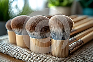 Elegant Bamboo Makeup Brushes Set for Sustainable Beauty and Eco-Friendly Skincare Routine Generative AI