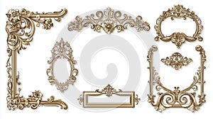 Set of luxurious gold frames and vintage decorations