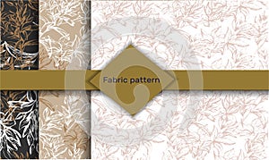Set of luxury backgrounds with contour floral pattern. Vintage vector texture in Victorian style for fabric decoration