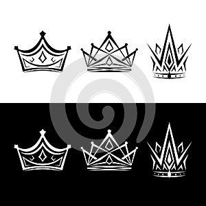 Set of Luxury crown icon vector on the black background