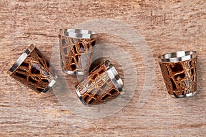 Set of luxury hip flask cups.