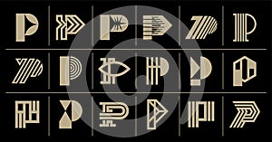 Set of luxury line letter P logo design photo