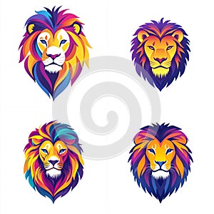 Vibrant Lion Head Logos - Modern Vector Art for Branding and Creative Design. Generative AI. photo