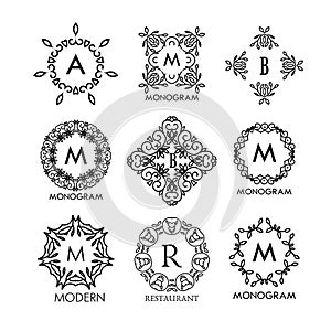 Set of luxury, simple and elegant blue monogram design templates