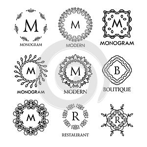 Set of luxury, simple and elegant blue monogram design templates