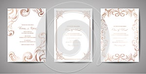 Set of Luxury Vintage Wedding Save the Date, Invitation Cards Collection with Gold Foil Frame and Wreath. trendy cover