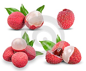 Set of Lychee isolated on white background