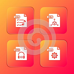 Set M3U file document, OBJ, MP3 and MAX icon. Vector
