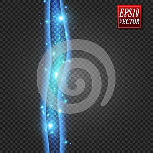 Set of magic glowing spark swirl trail effect isolated on transparent background. Bokeh glitter wave line with flying