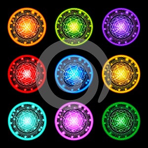 Set of magic spell rings. Colored magical circles. Superhero concept. Clean and modern vector illustration for design, web.