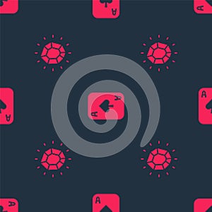 Set Magic stone and Playing cards on seamless pattern. Vector