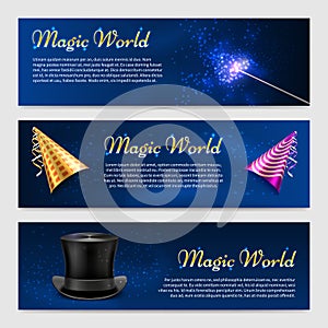 Set with magic wand, top hat and party hats