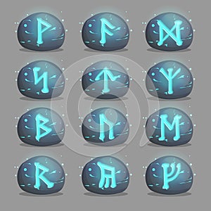 Set of magical runic stones for game design photo