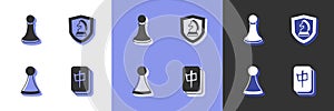 Set Mahjong pieces, Chess pawn, Chip for board game and icon. Vector