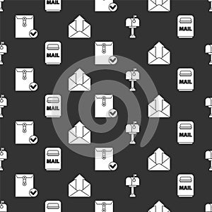 Set Mail box, Mail box, Envelope and check mark and Outgoing mail on seamless pattern. Vector