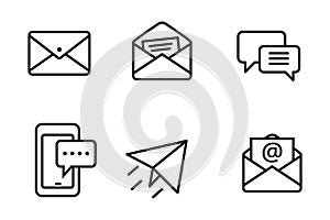 Set of mail and chat icons with linear style