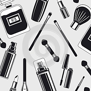 Set of make up brushes and products pattern