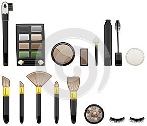 Set of makeup accessories on white background