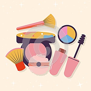 set of makeup icons in a baige background
