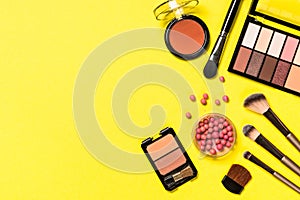 Set of Makeup professional cosmetic top view.