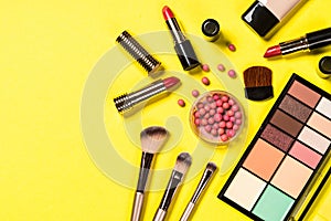 Set of Makeup professional cosmetic top view.